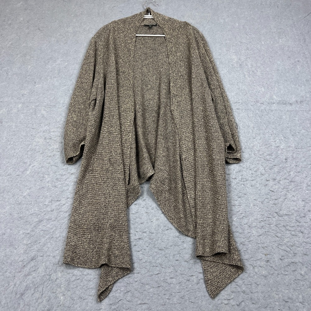 Eileen Fisher Cardigan Womens 1X Brown Asym 100% Linen Knit Open Front Duster